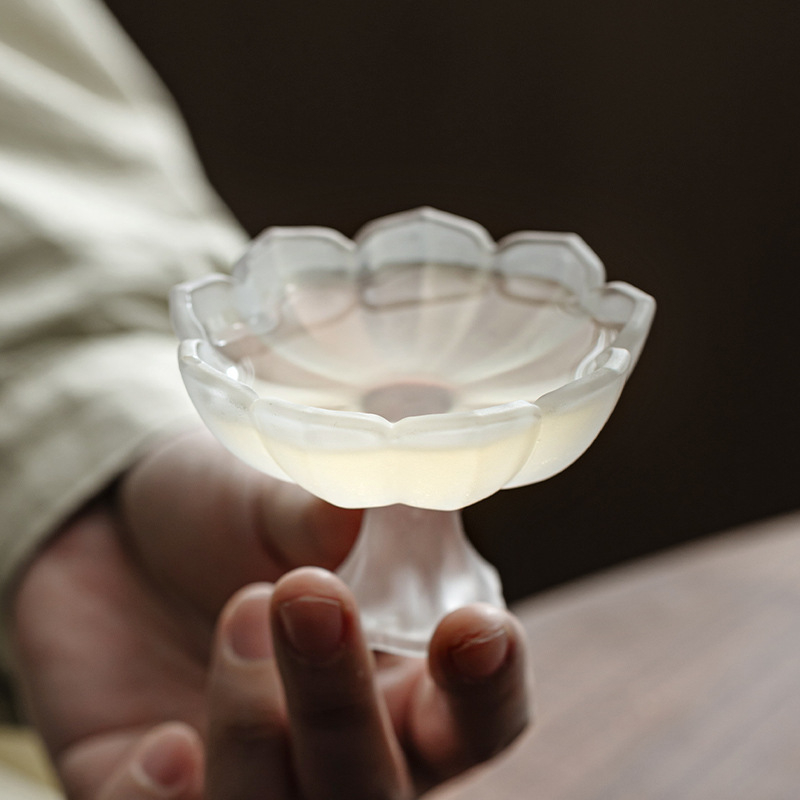 Ceai lotus în stil nou chinezesc, ceașcă înaltă de sticlă pentru degustare, sticlă cristal, cupă de sake cu flori
