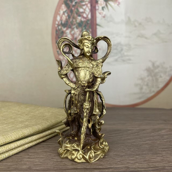 Statuetă din alamă a lui Wei Tuo Bodhisattva, Bodhisattva protector, decor pentru casă