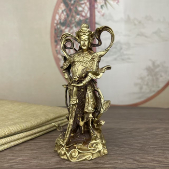 Statuetă din alamă a lui Wei Tuo Bodhisattva, Bodhisattva protector, decor pentru casă