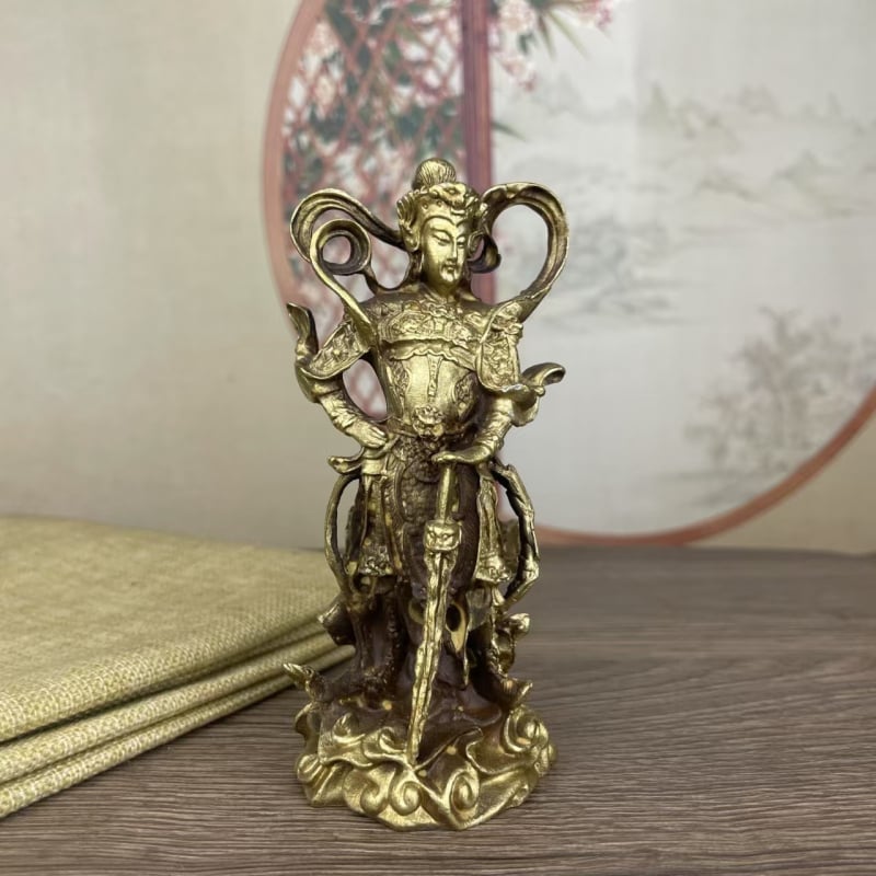 Statuetă din alamă a lui Wei Tuo Bodhisattva, Bodhisattva protector, decor pentru casă