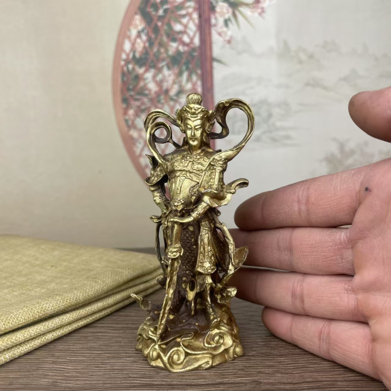 Statuetă din alamă a lui Wei Tuo Bodhisattva, Bodhisattva protector, decor pentru casă