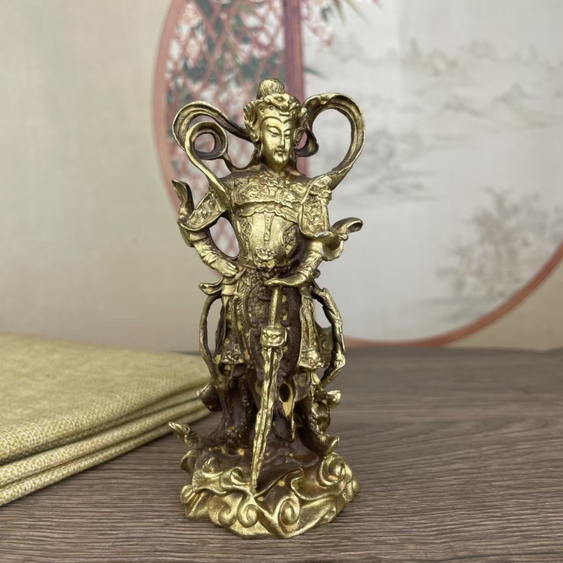 Statuetă din alamă a lui Wei Tuo Bodhisattva, Bodhisattva protector, decor pentru casă