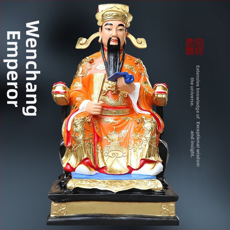 88 cm chrámová socha Budhu: Boh cisára Wenchangu, bódhisattva Wenqu Xingjun, živicový sklolaminát