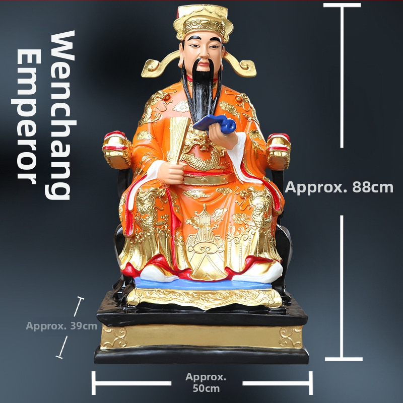 88 cm chrámová socha Budhu: Boh cisára Wenchangu, bódhisattva Wenqu Xingjun, živicový sklolaminát