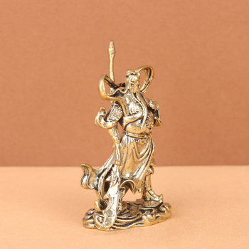 Statuetă din alamă Guan Gong, Zeul Bogăției, figură decorativă pentru casă și birou