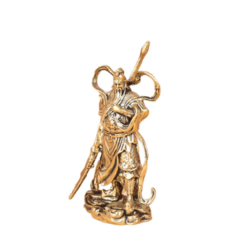 Statuetă din alamă Guan Gong, Zeul Bogăției, figură decorativă pentru casă și birou