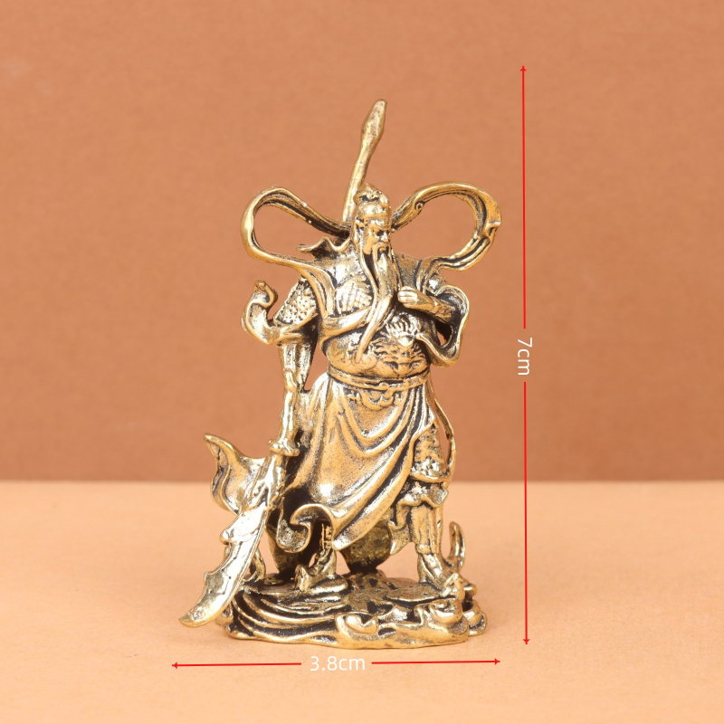 Statuetă din alamă Guan Gong, Zeul Bogăției, figură decorativă pentru casă și birou