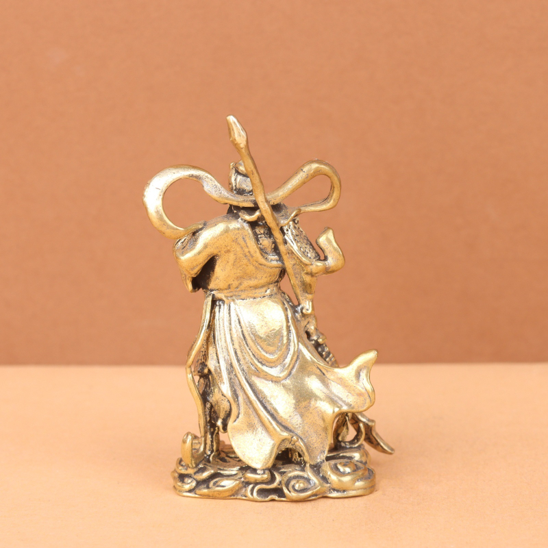 Statuetă din alamă Guan Gong, Zeul Bogăției, figură decorativă pentru casă și birou