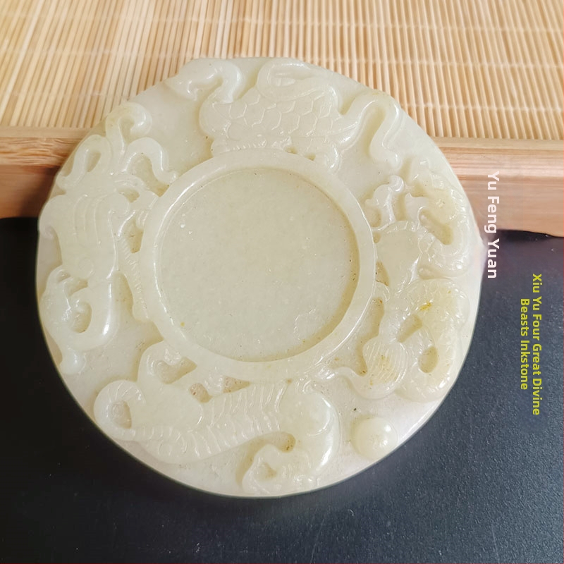 Vintage nefritová podpera na viečko čajníka, podpera na štetec a ťažítko na papier; dekorácia do čajovne; stojan na atrament s dvanástimi znameniami zverokruhu