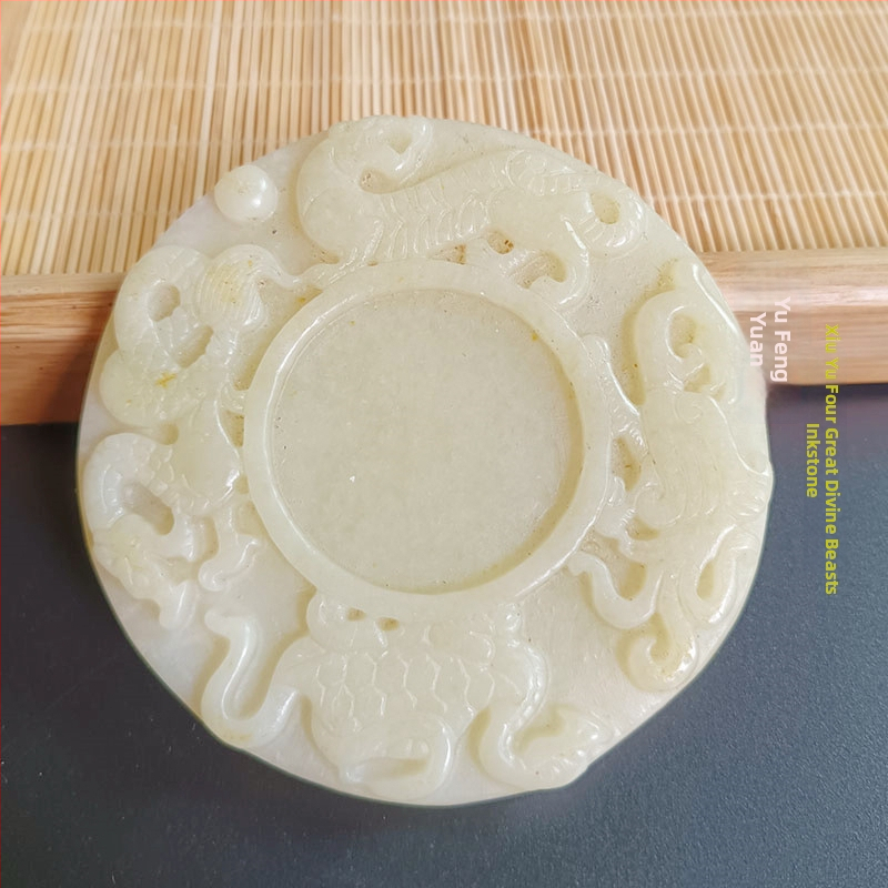 Vintage nefritová podpera na viečko čajníka, podpera na štetec a ťažítko na papier; dekorácia do čajovne; stojan na atrament s dvanástimi znameniami zverokruhu