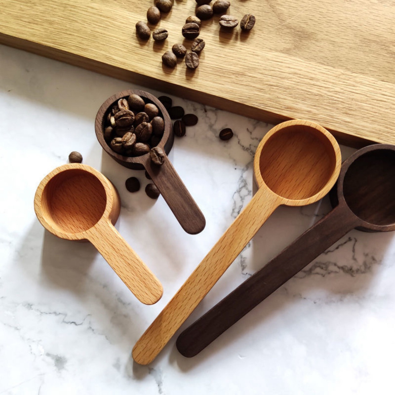 Lingură de măsurare din lemn de nuc negru, lemn masiv, mâner scurt, pentru cafea, ceai, pulberi de fructe și ingrediente de copt, stil japonez