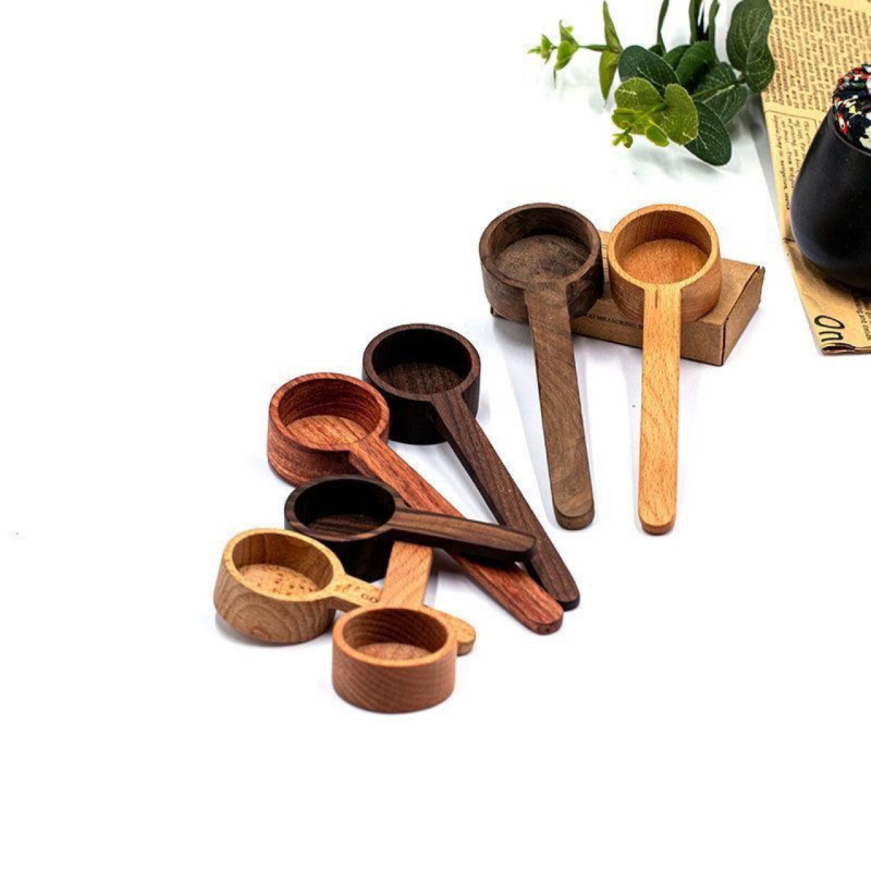 Lingură de măsurare din lemn de nuc negru, lemn masiv, mâner scurt, pentru cafea, ceai, pulberi de fructe și ingrediente de copt, stil japonez