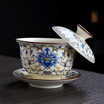 Set de ceai în stil chinezesc, cultural și creativ, set complet ceramic Ru kiln bej ceainic Gongfu, cadou de afaceri