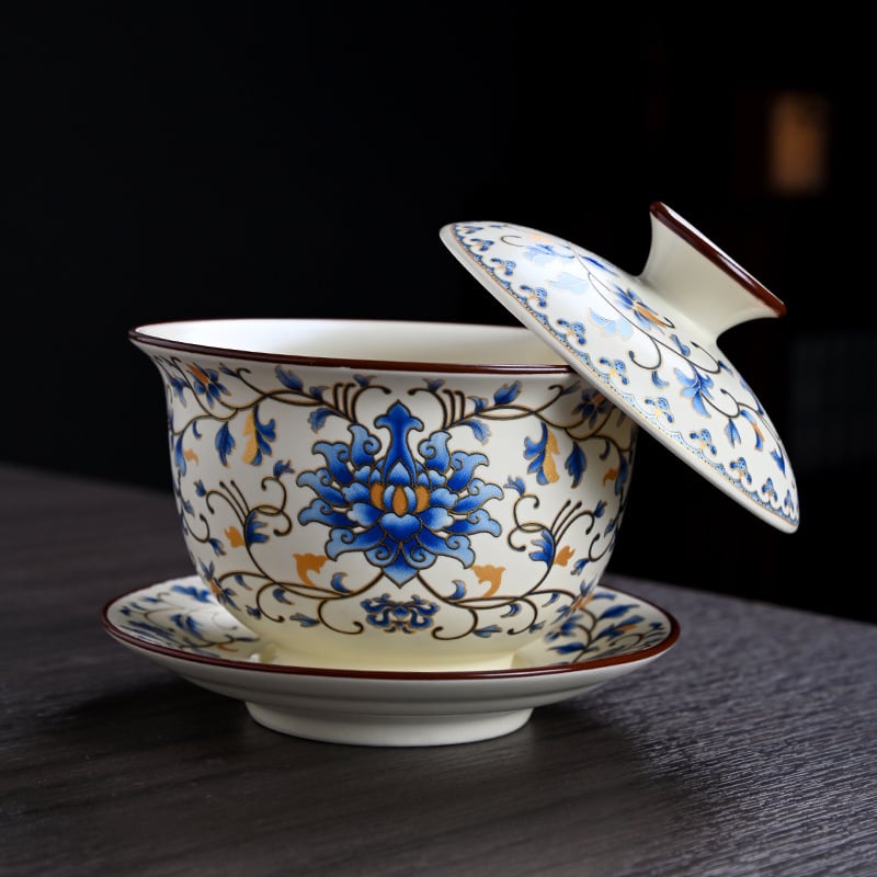 Set de ceai în stil chinezesc, cultural și creativ, set complet ceramic Ru kiln bej ceainic Gongfu, cadou de afaceri