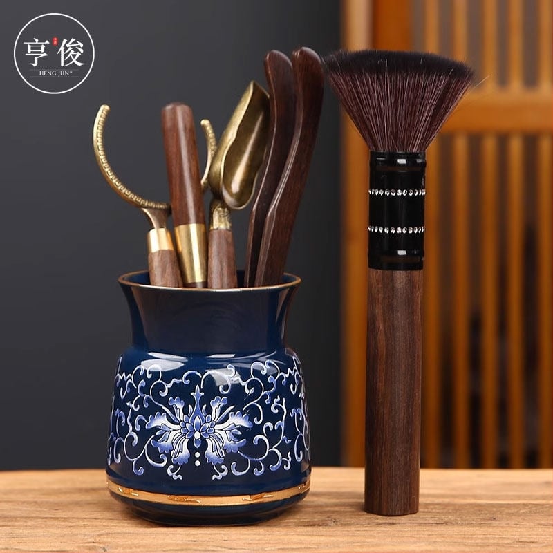 Set Kung Fu ceai din lemn de eben, 6 piese, unelte de preparare a ceaiului în stil chinezesc, stilou de ceai și lingură de ceai, accesorii