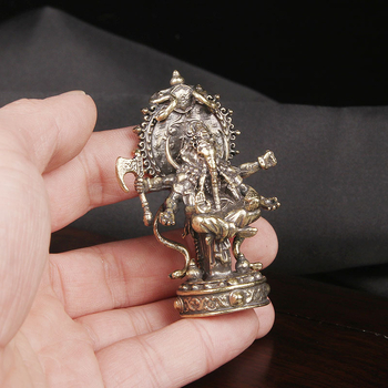 Ganesha cu șase brațe din alamă, ornament de birou, figură din cupru, piesă de colecție cu inspirație antic