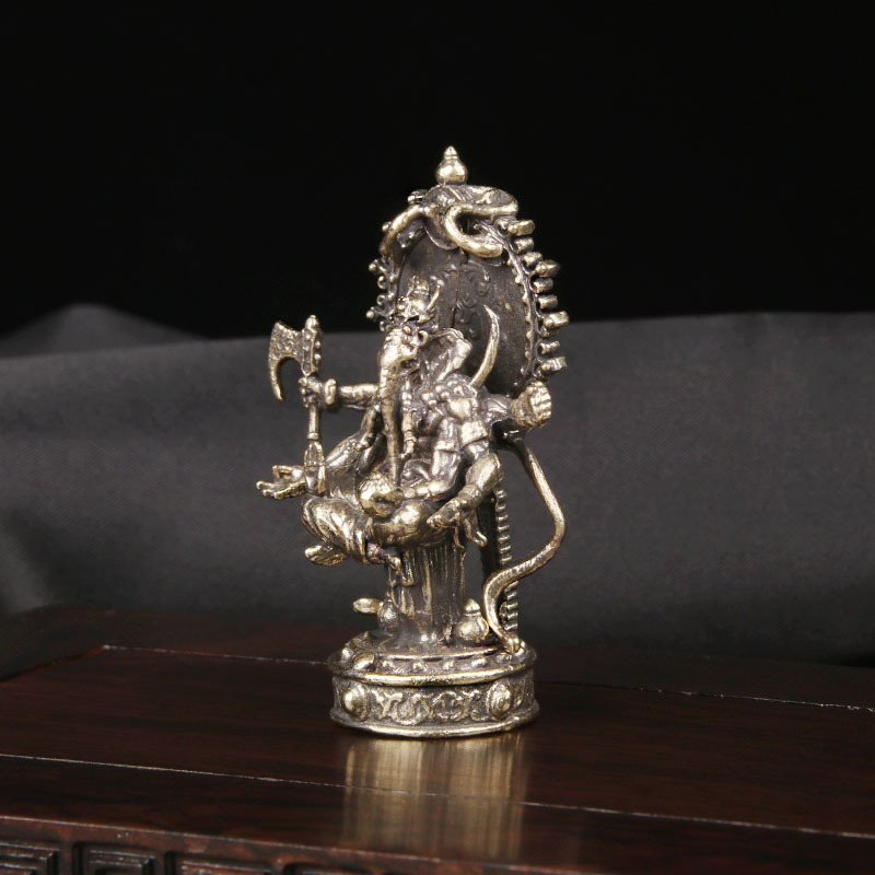 Ganesha cu șase brațe din alamă, ornament de birou, figură din cupru, piesă de colecție cu inspirație antic