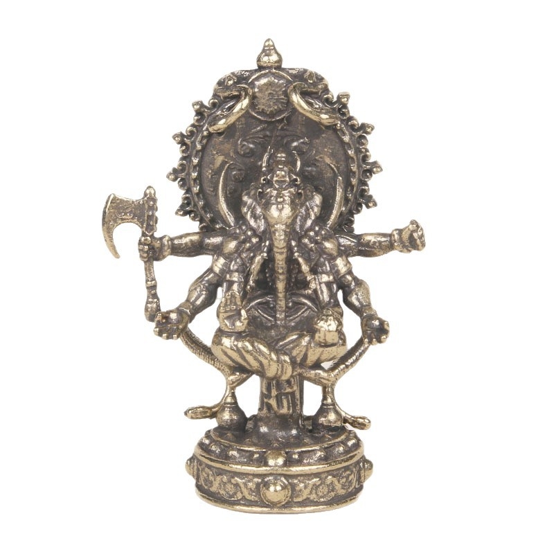 Ganesha cu șase brațe din alamă, ornament de birou, figură din cupru, piesă de colecție cu inspirație antic