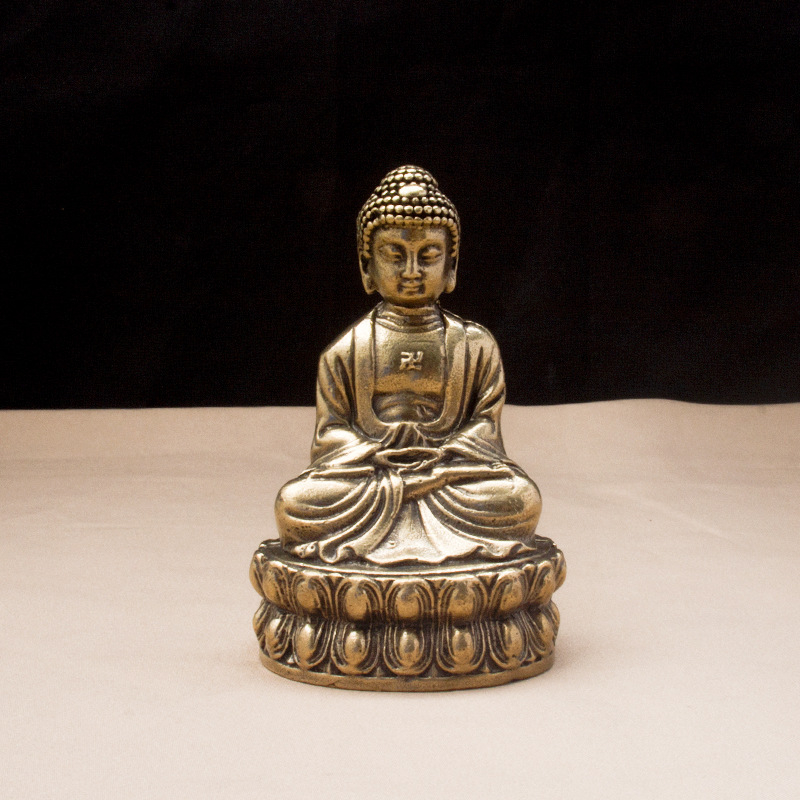 Statuie din alamă a lui Buddha Sakyamuni, ornament decorativ în stil antic pentru casă
