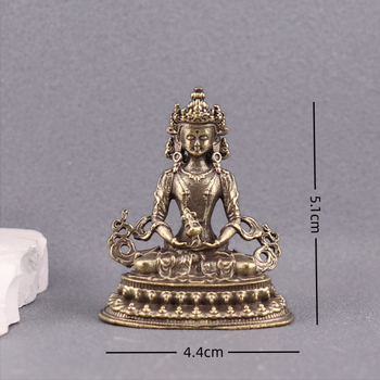 Buda al longevității din alamă, statuetă de masă tibetană Bodhisattva, ornament decorativ din metal