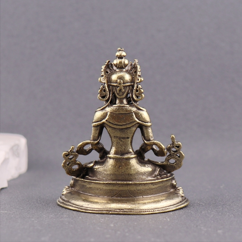 Buda al longevității din alamă, statuetă de masă tibetană Bodhisattva, ornament decorativ din metal