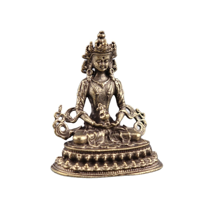 Buda al longevității din alamă, statuetă de masă tibetană Bodhisattva, ornament decorativ din metal