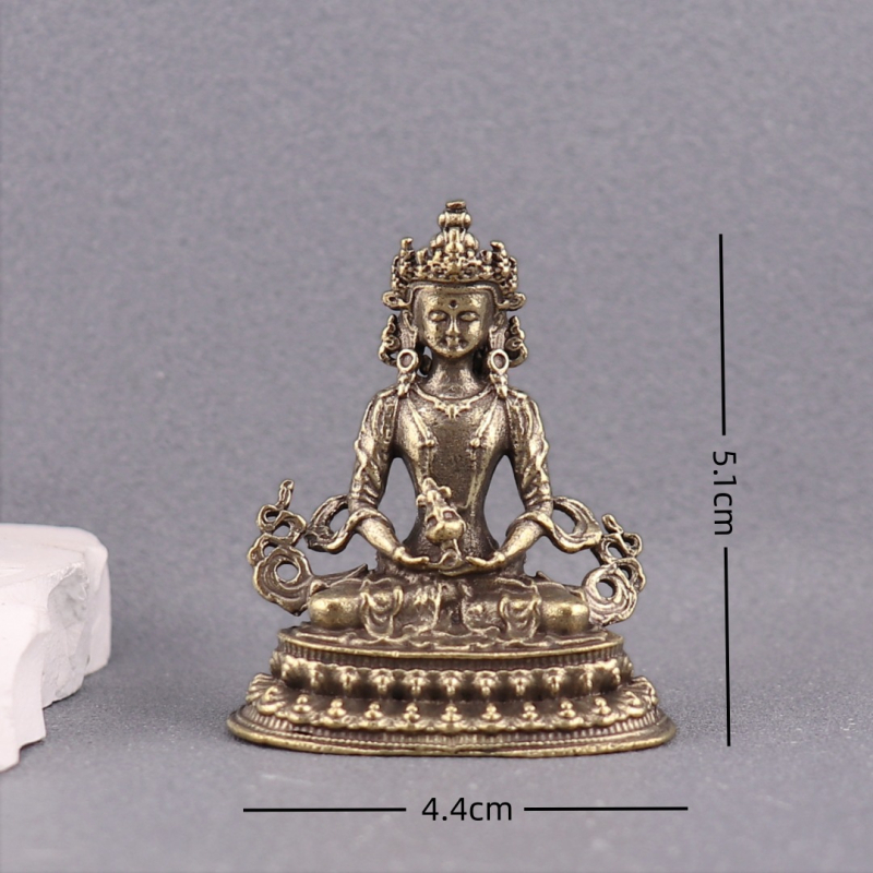 Buda al longevității din alamă, statuetă de masă tibetană Bodhisattva, ornament decorativ din metal