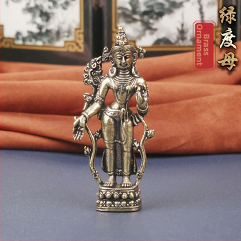 Statua Buddha Green Tara tibetană din alamă, decor pentru birou, sculptură religioasă esoterică, colecționabil vintage