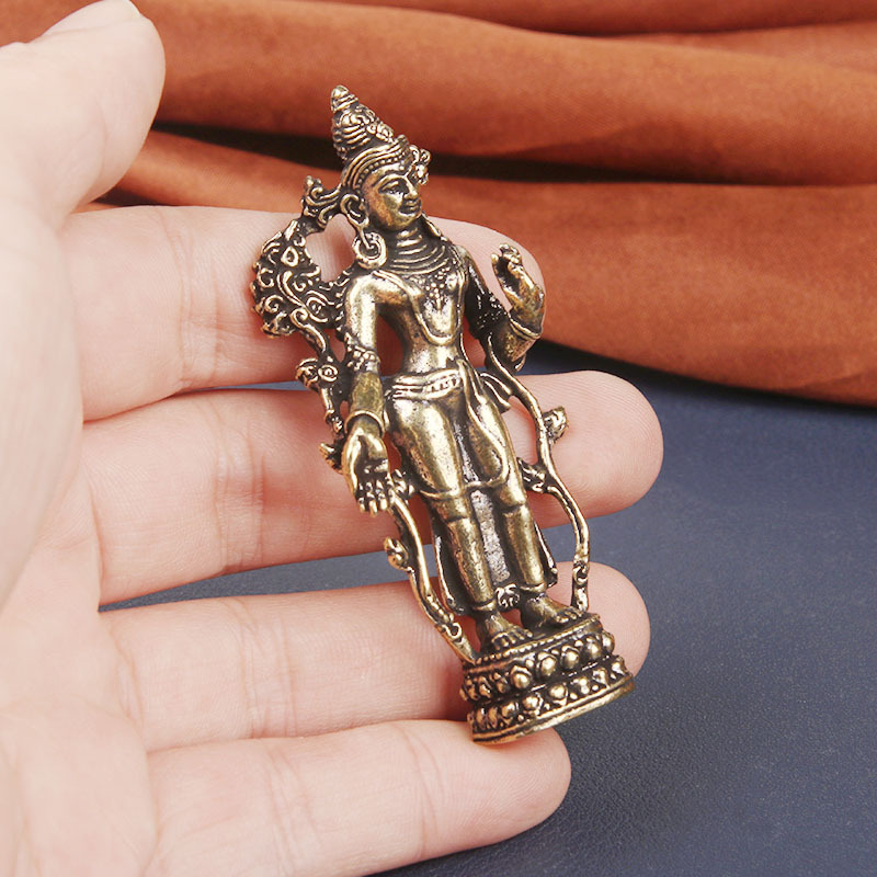 Statua Buddha Green Tara tibetană din alamă, decor pentru birou, sculptură religioasă esoterică, colecționabil vintage