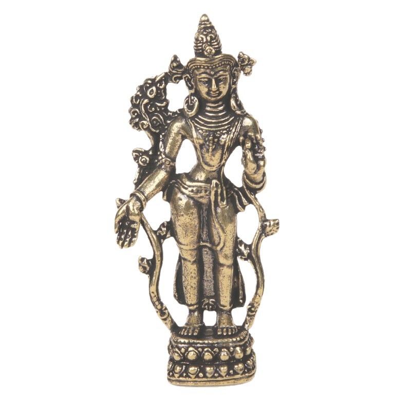 Statua Buddha Green Tara tibetană din alamă, decor pentru birou, sculptură religioasă esoterică, colecționabil vintage