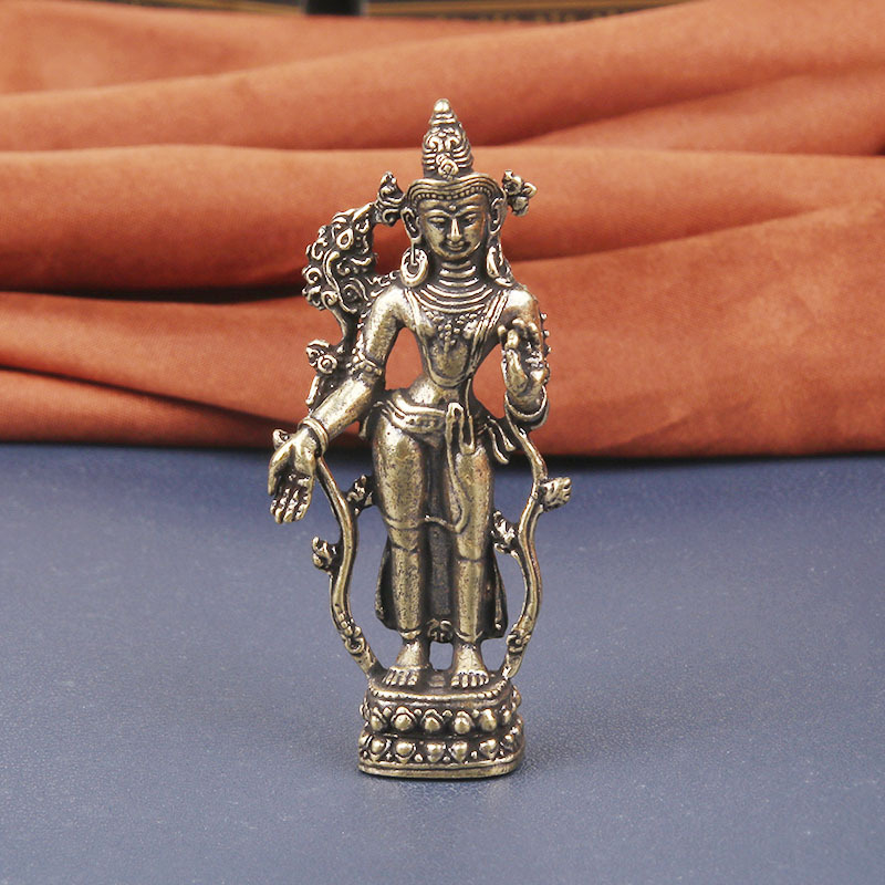 Statua Buddha Green Tara tibetană din alamă, decor pentru birou, sculptură religioasă esoterică, colecționabil vintage