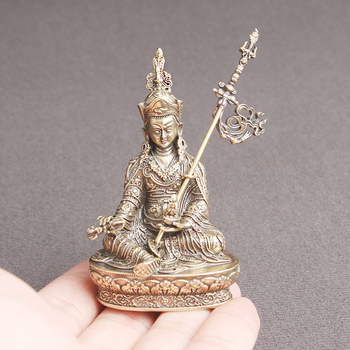 Statuie Buddha Padmasambhava din alamă cu lotus, decor de birou