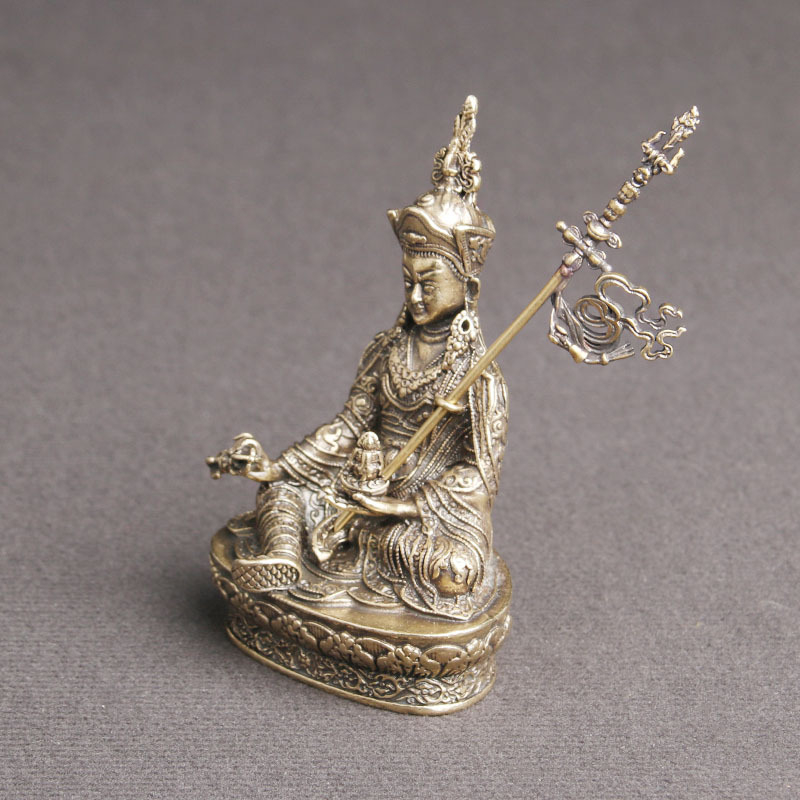 Statuie Buddha Padmasambhava din alamă cu lotus, decor de birou