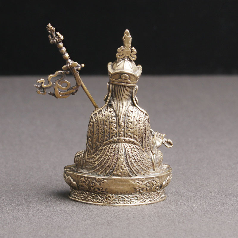 Statuie Buddha Padmasambhava din alamă cu lotus, decor de birou