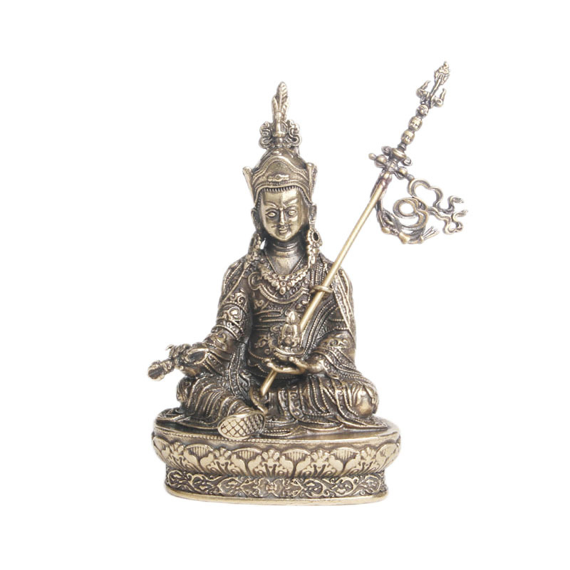 Statuie Buddha Padmasambhava din alamă cu lotus, decor de birou