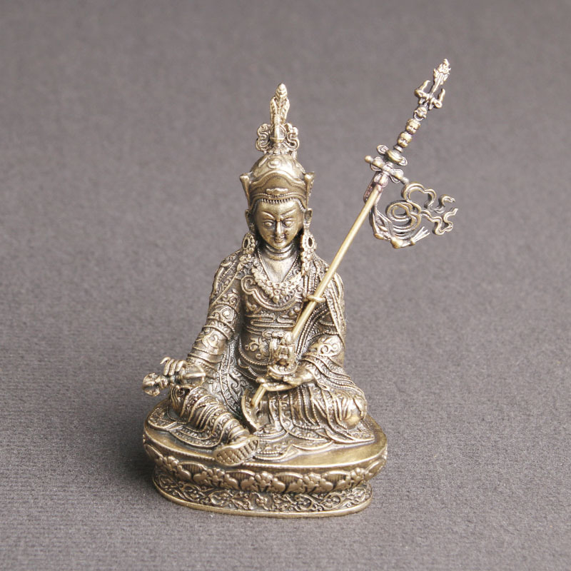 Statuie Buddha Padmasambhava din alamă cu lotus, decor de birou