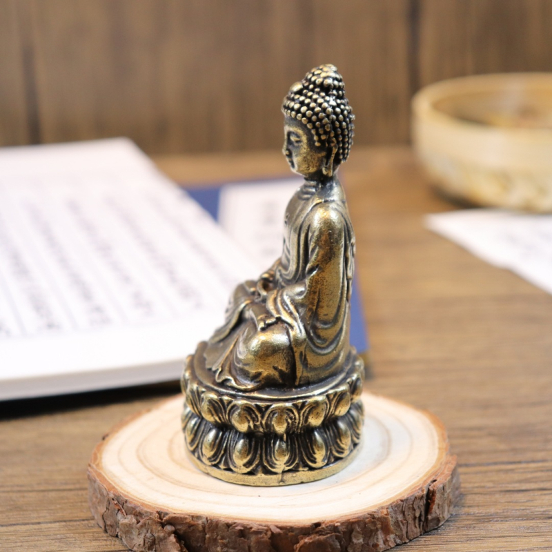 Statui Buddha din alamă cu lotus – obiect decorativ pentru birou și casă