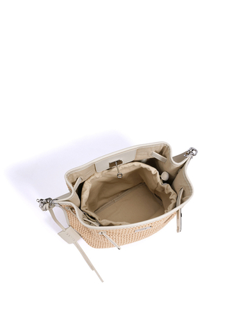 Geantă bucket din piele, închidere cu cataramă, model împletit, mărime medie, pentru femei