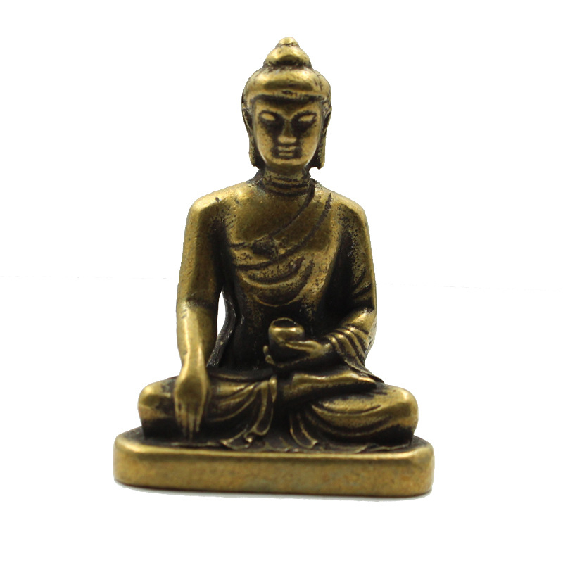 Statuetă Buddha antic din alamă pentru decor de birou – figură de divinitate, obiect de colecție