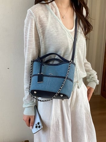 Geantă din denim pentru femei, bucket cu curea – crossbody, potrivită pentru utilizare zilnică, modă primăvara 2026