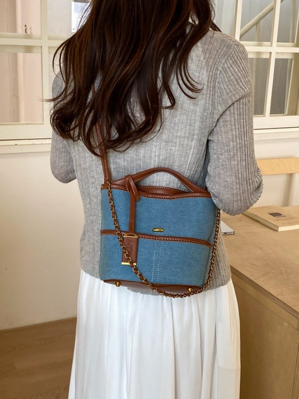 Geantă din denim pentru femei, bucket cu curea – crossbody, potrivită pentru utilizare zilnică, modă primăvara 2026