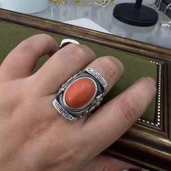 Inel cu elemente etnice mongole, motiv retro de șa, elegant, de înaltă calitate, la modă și unic.