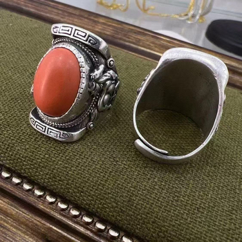 Inel cu elemente etnice mongole, motiv retro de șa, elegant, de înaltă calitate, la modă și unic.