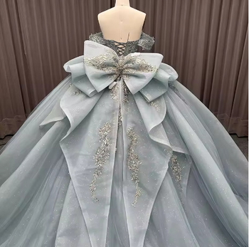 Rochie de mireasă nouă pentru femei, decolteu off-shoulder, lux ușor, croială de nișă, mare funda, tul, tren pentru ședințe foto