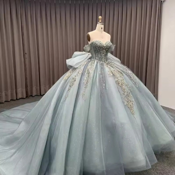 Rochie de mireasă nouă pentru femei, decolteu off-shoulder, lux ușor, croială de nișă, mare funda, tul, tren pentru ședințe foto