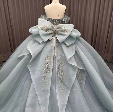 Rochie de mireasă nouă pentru femei, decolteu off-shoulder, lux ușor, croială de nișă, mare funda, tul, tren pentru ședințe foto