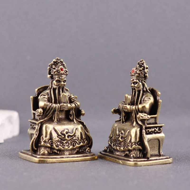 Set de cinci figurine din alamă: Statuie Dragon King și Zeul Bogăției Guangji, ornamente pentru altarul de acasă