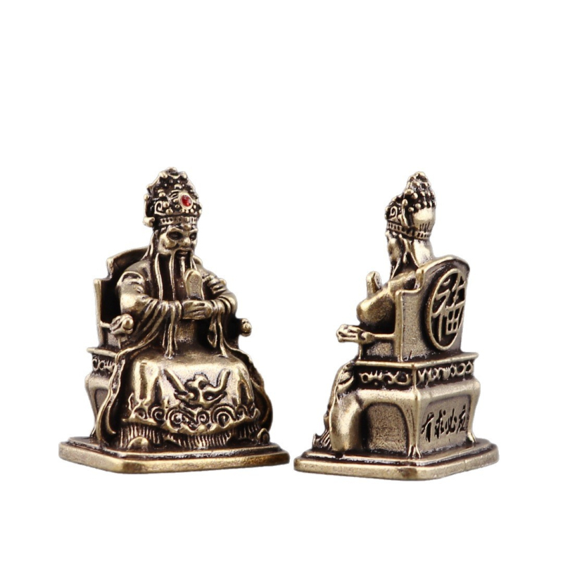 Set de cinci figurine din alamă: Statuie Dragon King și Zeul Bogăției Guangji, ornamente pentru altarul de acasă