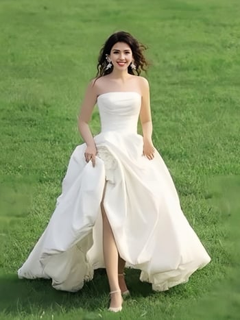 Rochie de mireasă pentru cuplu, fără bretele, linie A, talie înaltă, lungă, pentru ședințe foto în studio sau în aer liber