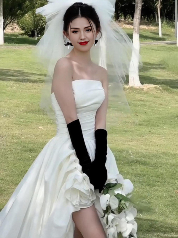 Rochie de mireasă pentru cuplu, fără bretele, linie A, talie înaltă, lungă, pentru ședințe foto în studio sau în aer liber